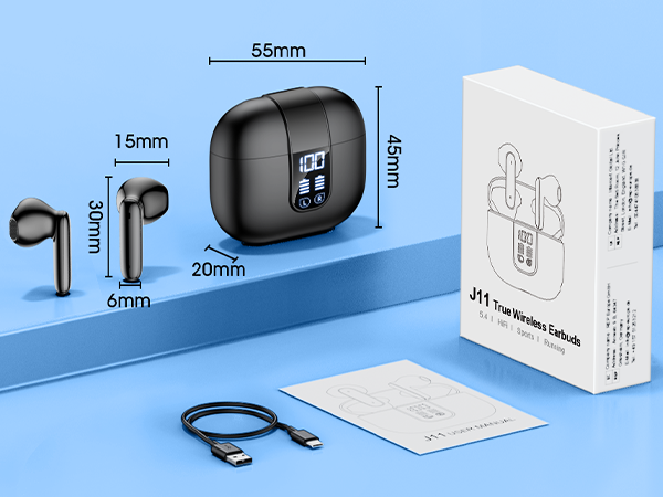 You'll receive a pair of sleek earbuds, a charging case, a Type-C cable, and a user manual, a box.