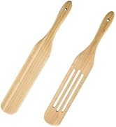 GEEKHOM Bamboo Spatulas, 13 Inch Wooden Kitchen Utensils, 2 Pack Wood Spurtle Set for Cooking, Sl...