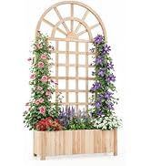 Giantex Wooden Raised Garden Bed with Arched Trellis, 71” Fir Wood Outdoor Elevated Planter Box P...