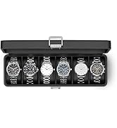 Vlando 6-Slot Watch Case for Men, Watch Box with Glass Lid, Lockable Watch Holder, Business Textu...