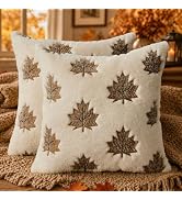 DFXSZ Fall Pillow Covers 18x18 Set of 2 Fall Decorations Brown Maple Leaf Decor Beige Throw Pillo...
