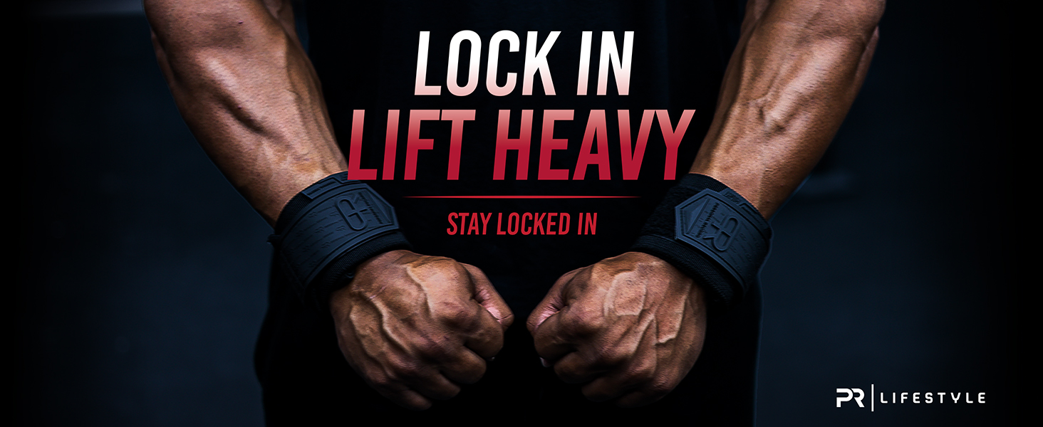 Athlete wearing black wrist wraps gripping barbell with text highlighting strength and support