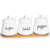 ONTUBE Porcelain Condiment Pots Set of 3 with Tray 12oz White