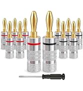 Banana Plugs, Solderless 24K Gold Plated 4mm Speaker Wire Connectors | 6 Pairs / 12 Pcs Dual-Scre...