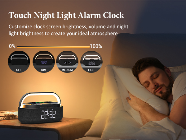 radio small black Night Light alarm clock with wireless charging alarm clock for heavy sleepers