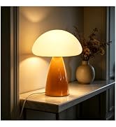 TSKVT Mushroom Table Lamp, Ceramic Base Plug-in Dimmable Bedside Lamp, 3-Color Multi-Level Dimmin...