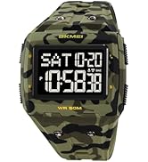 Gosasa Men Digital Watch Rectangle Large Face 5ATM Waterproof Easy to Read Military Watch Multifu...