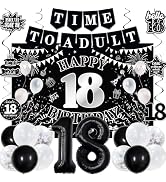 18th Birthday Decorations for Boys Girls, Black White Happy 18th Birthday Party Decorations, Time...