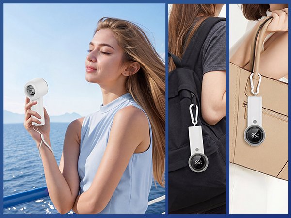 Hold it or hang it on your bag – never lose your fan on the go.