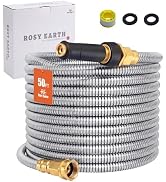 Rosy Earth Expandable Metal Garden Hose 50 FT - 304 Stainless Steel Water Hose 50 FT - Lightweigh...