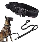 Tactical Dog Collar and Leash Set Tactical Dog Collar with Handle Bungee Leash Adjustable Militar...