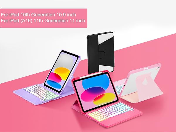 iPad 10th Gen Rotating Keyboard Case - Red-1-1