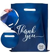 Rainbows & Lilies 100 Thank You Bags,12x15 Plastic Bags with Handles, Shopping Bags for Small Bus...