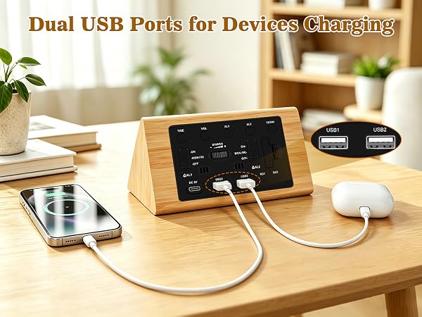clock with usb charging ports