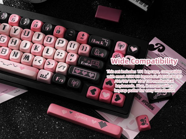 PBT Keycaps Dye-Sublimation Black and Pink MOA Profile Custom Cute Keycaps