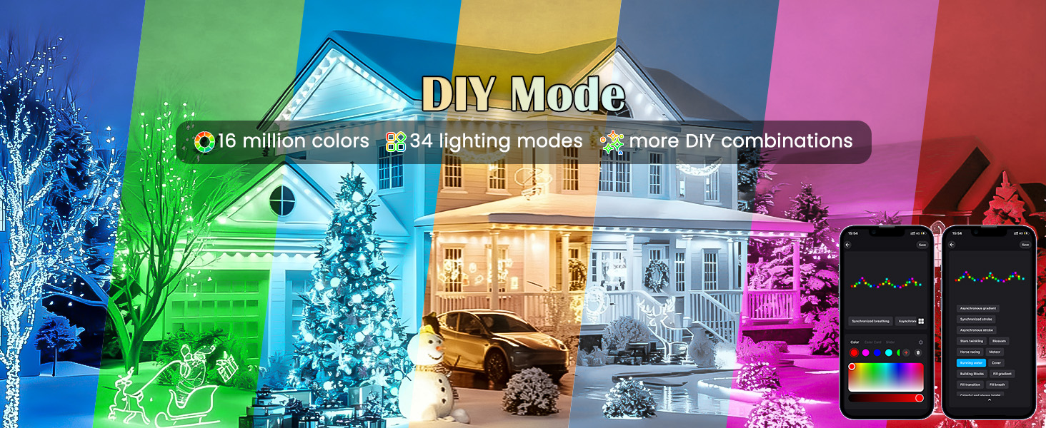 DIY Mode 16 million colors 34 lighting modes Colorful