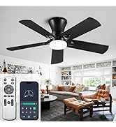 ducrew 42" Flush Mount Ceiling Fans with Lights and Remote/APP Control, 3CCT Dimmable LED, 6 Spee...