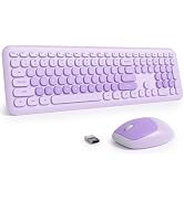 Fogruaden Quiet Purple Wireless Keyboard and Mouse, 2.4GHz Retro Cute Typewriter-Style Full-Size ...
