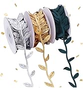 TONIFUL 3 Rolls Leaf Ribbons - Gold Silver Green Trim Christmas Ribbons for Christmas Tree, Wreat...