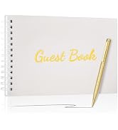 WEMATE Guest Book for Wedding, Simply Elegant Leather Memorial Guestbook with 1 Ballpoint Pen, We...
