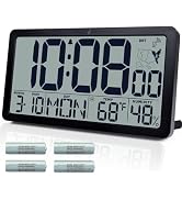 Atomic Wall Clock Battery Operated,10.5 inch Digtial Desk Clock with Temperature and Humidity,Sel...