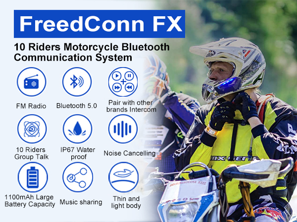 FreedConn FX 10 Riders Motorcycle Bluetooth Headset
