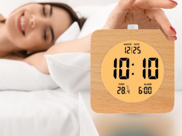 wooden digital alarm clock