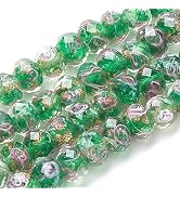 PH PandaHall 70pcs 6~8mm Gold Sand Lampwork Beads Glass Handmade Round Loose Beads for Rosary Mak...