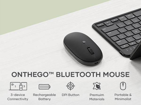 Satechi Compact OntheGo Bluetooth Mouse with USB C Rechargeable Battery, Connect up 3 Devices