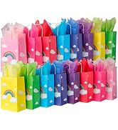 BLEWINDZ 32 Pcs Rainbow Goodie Bags with 32 Tissues - 8.7" Small Gift Bags with Handles for Kids ...