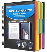 HABGP 24 Pocket Plastic folders with Pockets, 12 Colors Multi Pocket Folder Binder with Dividers,...