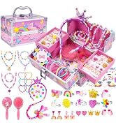 PinkSheep Unicorn Kids Jewelry for Girls: Toddler Princess Dress Up Unicorn Toy Set, Ring Necklac...