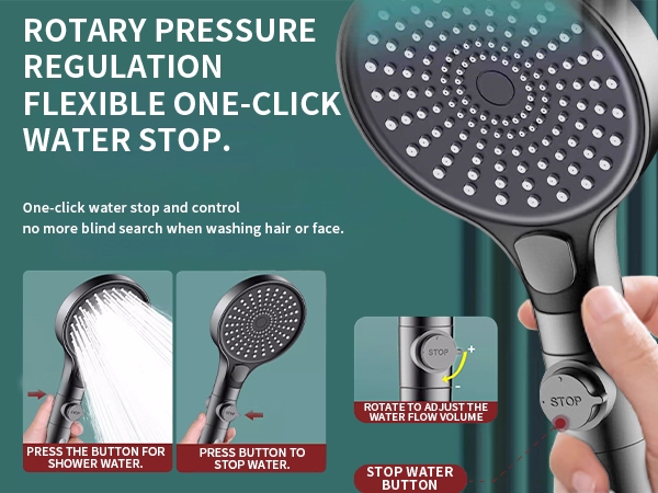 One click water stop function and rotation to adjust water flow