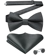 HISDERN Bow Ties for Men Pre-Tied Bow Tie Set Handkerchief & Cufflinks Plaid Classic Formal Bowti...