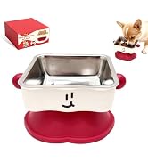 Elevated Cat & Small Dog Bowl - 30° Slanted Anti-Slip Feeding Bowl, Detachable Stainless Steel De...