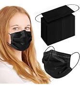100Pcs Black Disposable Face Mask, 3 Ply Black Face Masks with Soft Elastic Ear loops