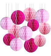CC wonderland zone 12pcs Pink Paper Honeycomb Balls,Hanging Tissue Pom poms for Party Decoration,...