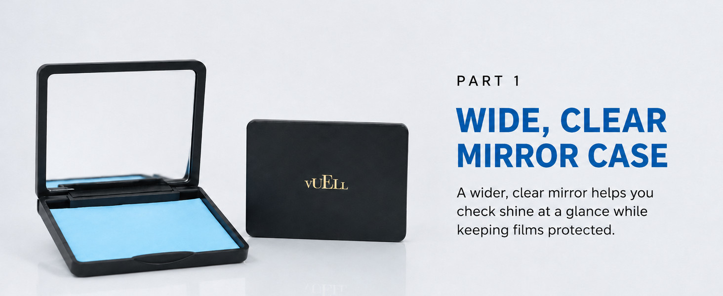 VUELL protective mirror case with clear wide mirror and pre-loaded films