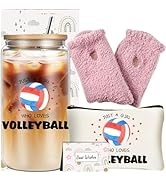 fcaylo Volleyball Lover Gifts for Women, Volleyball Stuff 16 Oz Ice Coffee Cup with Lid and Straw...