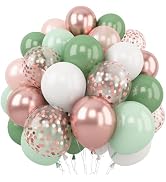 Sage Green and Rose Gold Balloons, 12 Inch Avocado Green Metallic Rose Gold Confetti Balloons, Re...