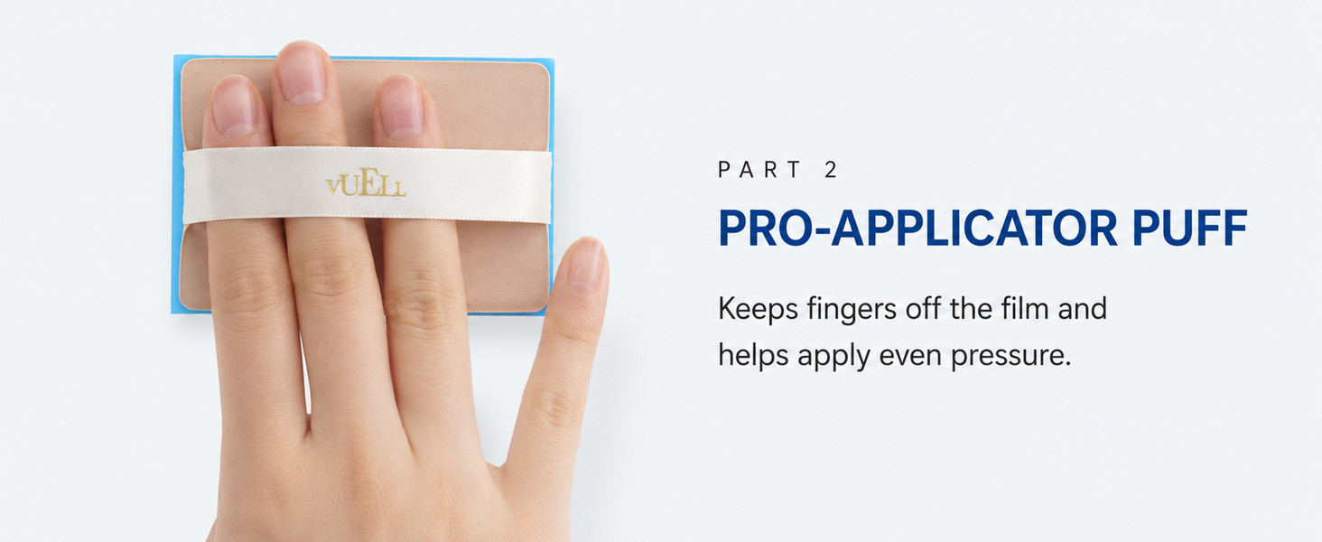 VUELL Pro-Applicator Puff keeps fingers off oil blotting film