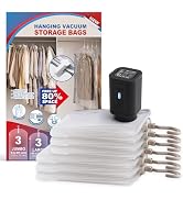 Hanging Vacuum Storage Bags For Clothes with Electric Pump, 6 Pack Large Hanging Space Saver Bags...