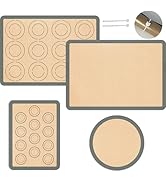 Silicone Baking Mat Set of 4, Nonstick Reusable Macaron Silicone Baking Mat & Round Pizza Mat, Co...