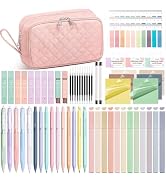 62PCS Aesthetic School Supplies with Cute Pencil Case, Pastel Highlighters Black Ink Gel Pens Mec...