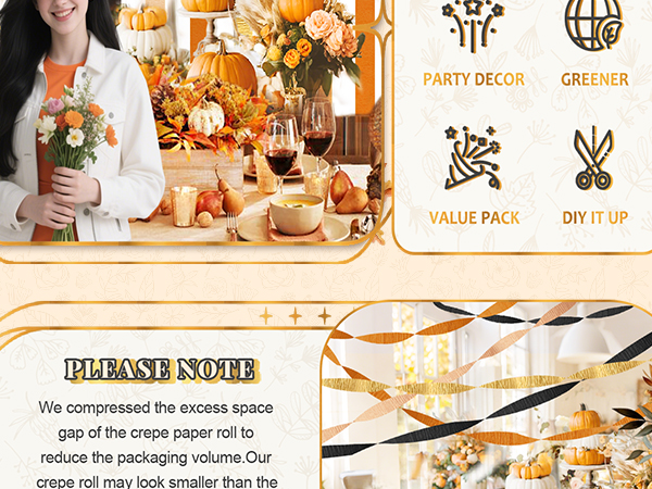 OrangeBlackGoldCrepePaper8PCS