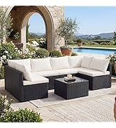 DUMOS 7 Piece Outdoor Patio Sectional Sofa, Modular Wicker Furniture Set with 2.8" Thick Cushions...