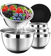 DUTZUN Mixing Bowls with Lids Set, Stainless Steel Mixing Bowls with Colander, Strainer with Mixi...