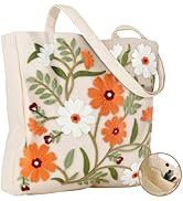 Miss Adola Embroidery Canvas Tote Bag for Women - Reusable Totes with Pocket & Buckle Aesthetic C...