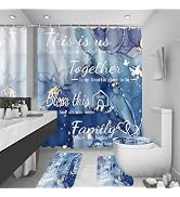 juwute 4Pcs Family Marble Shower Curtain Set,Blue Home Inspirational Bathroom Sets with Shower Cu...