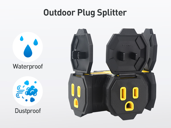 2-Pack 3 Way Outdoor Plug Splitter 15A 1875W